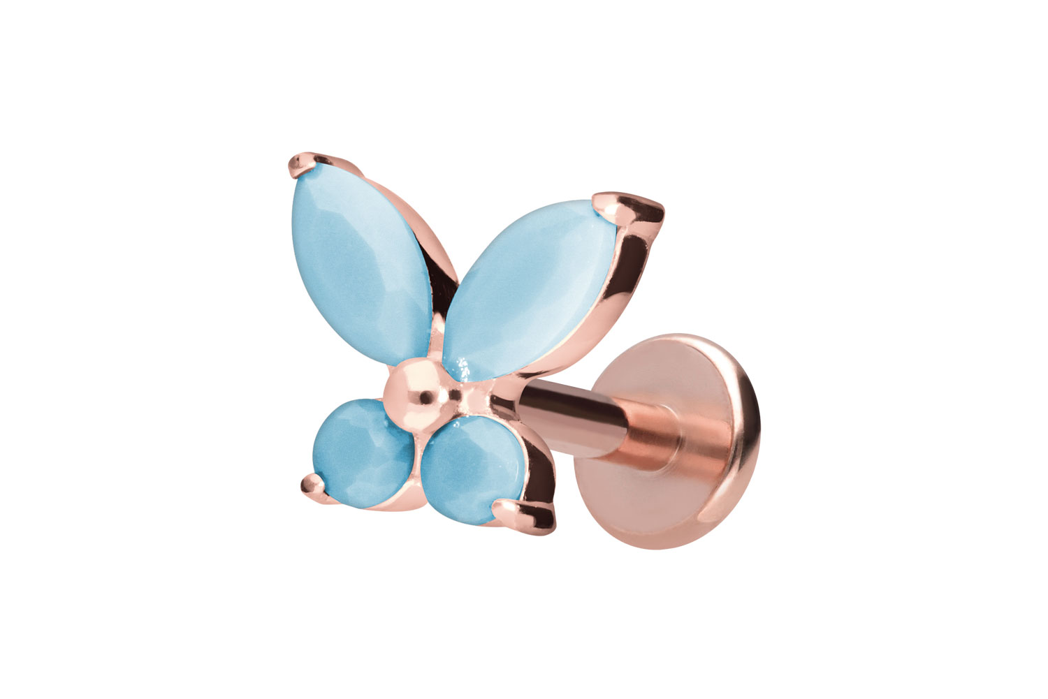 Titan Labret Piercing mit Innengewinde SCHMETTERLING + SYNTHETISCHE TÜRKISE